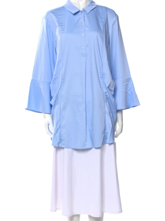 Emilia George Tops - Light Blue Button-Front Women's Blouse with Flared Sleeves